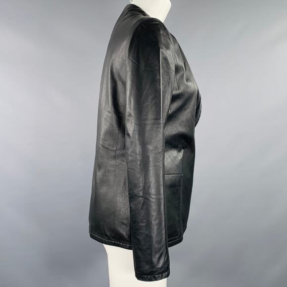 AKRIS Size 4 Black Wool Lambskin Leather Snaps Jacket - Picture 3 of 11